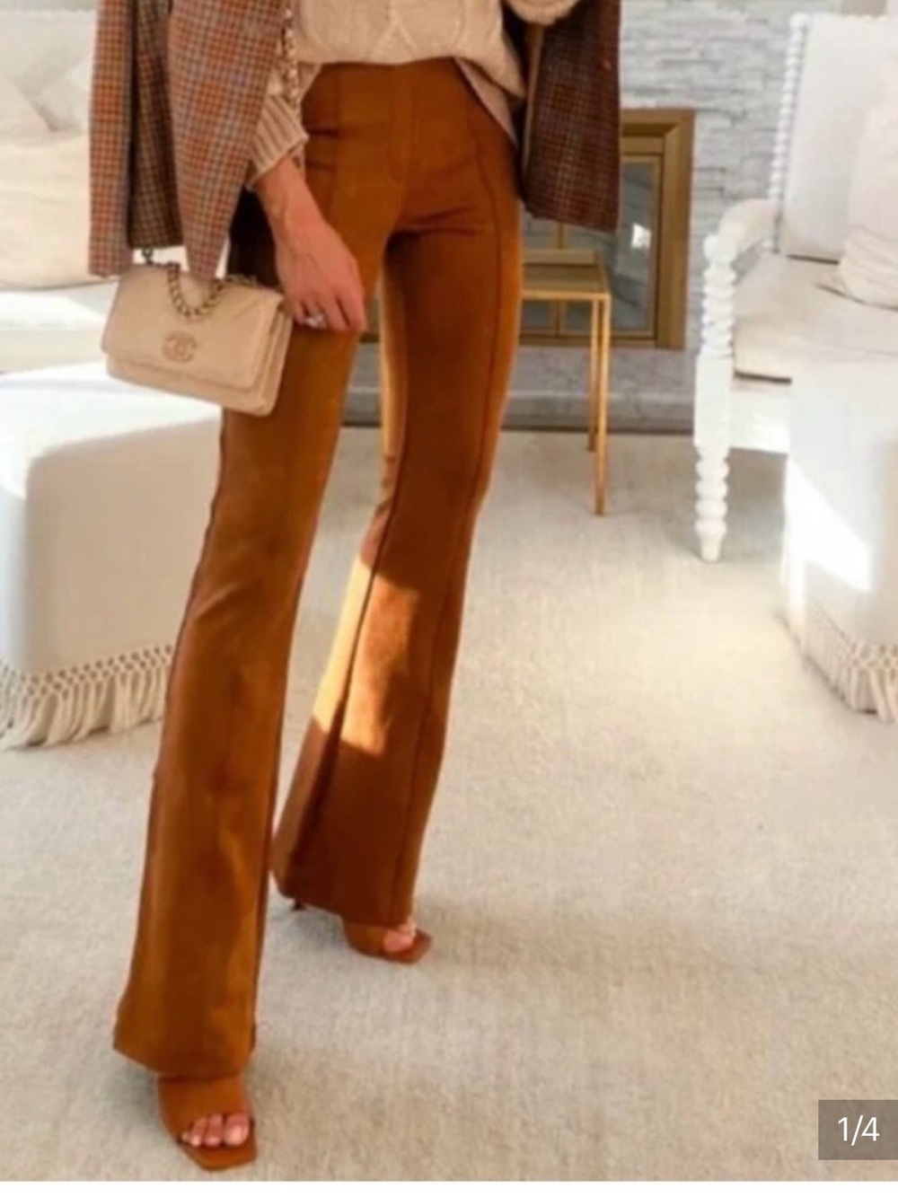 NWT SPANX Fall Faux Suede Flare Pants medium 34”is Rich Caramel Pull-On Shaping